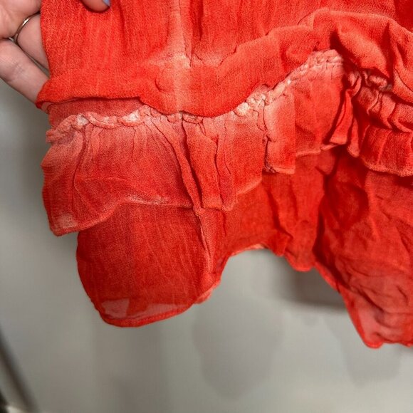 Free People Aphrodite Tie Dye Dress Size Medium Orange Chiffon Boho Ruffle - Picture 3 of 7